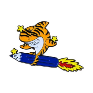 tiger whale on rocket soft enamel badges