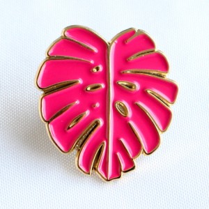 pink monstera leaf pins soft enamel badges