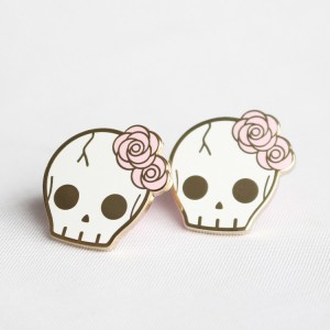 skull with flower hard enamel twins pins Anniversary Pins