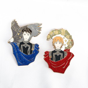 Kpop star pins idol custom  hard enamel badges with red and blue glitter