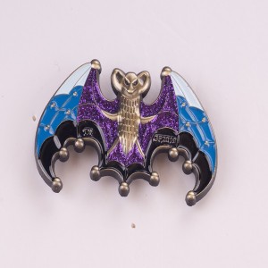 3D soft enamel pins with glitter personalized bat badges